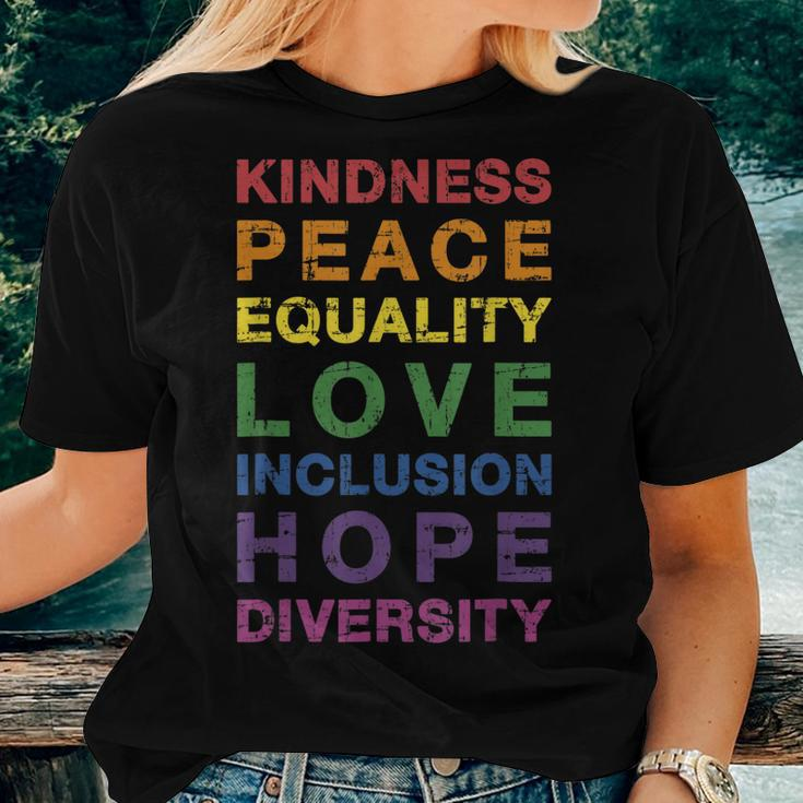 Kindness Peace Equality Rainbow Flag For Pride Month Women T-shirt Gifts for Her
