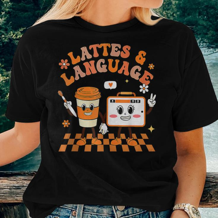 Lattes And Language Speech Therapy Sped Teachers Slp Fall Women T-shirt Gifts for Her