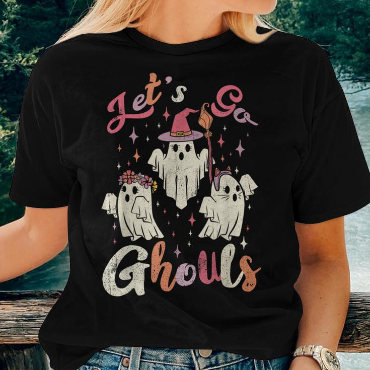 Let's Go Ghouls Retro Groovy Ghost Cute Halloween Costume Women T-shirt Gifts for Her