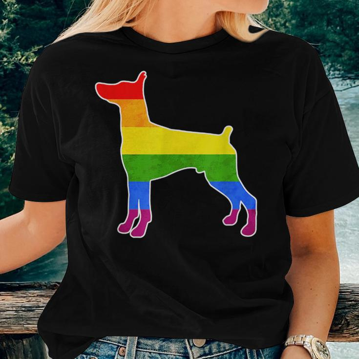 Lgbtq Doberman Pinscher Dog Rainbow Love Gay Lesbian Pride Women T-shirt Crewneck Gifts for Her