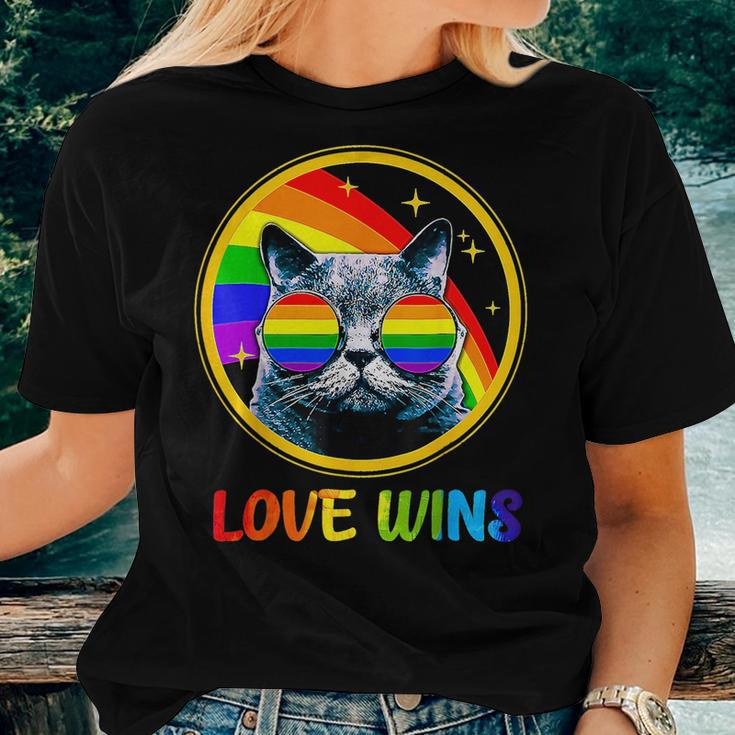 Lgbtq Love Wins Cat Gay Pride Lgbt Ally Rainbow Flag Women T-shirt Gifts for Her