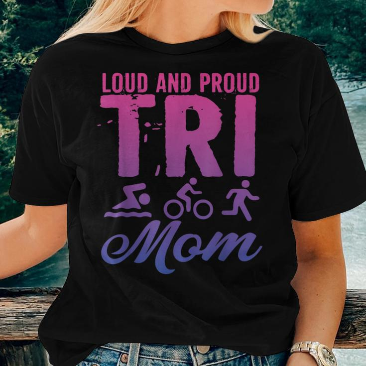 Loud And Proud Tri Mom Triathlete Women T-shirt Short Sleeve Graphic Gifts for Her