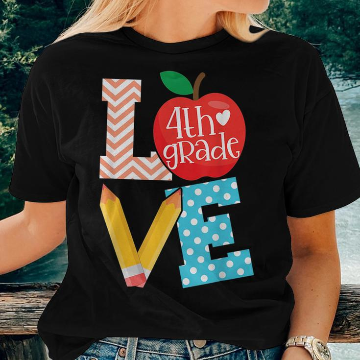 Love 4Th Grade Apple Proud Fourth Grade Teacher Job Pride Women T-shirt Gifts for Her