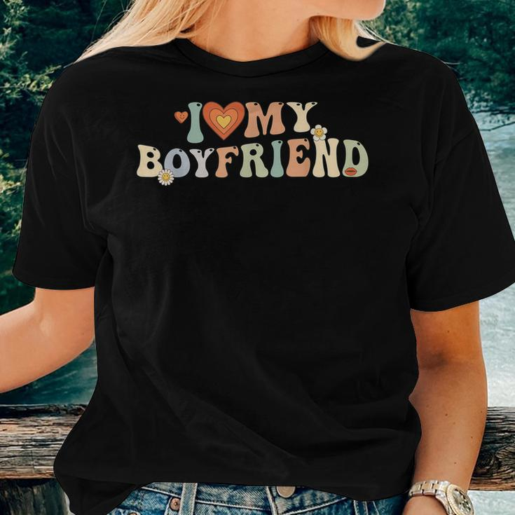 I Love My Boyfriend Groovy Retro I Red Heart My Boyfriend Bf Women T-shirt Gifts for Her