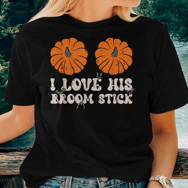I Love His Broomstick Halloween Groovy Couples Matching Women T-shirt Gifts for Her
