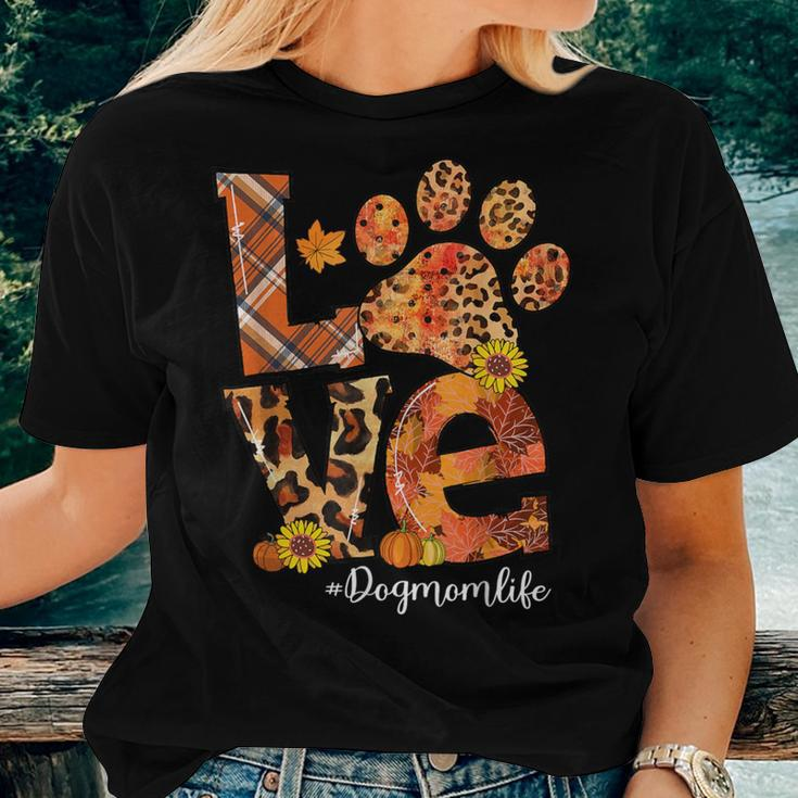 Love Dog Paw Pumpkin Leopard Dog Mom Life Fall Thanksgiving Women T-shirt Gifts for Her