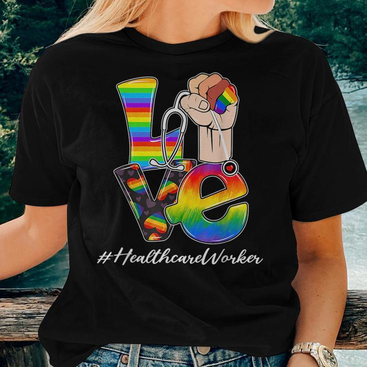 Love Healthcare Worker Lgbt Gay Pride Rainbow Flag Nursing Women T-shirt Gifts for Her