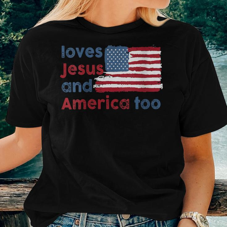 Love Jesus And America Too Usa Flag Usa Women T-shirt Gifts for Her