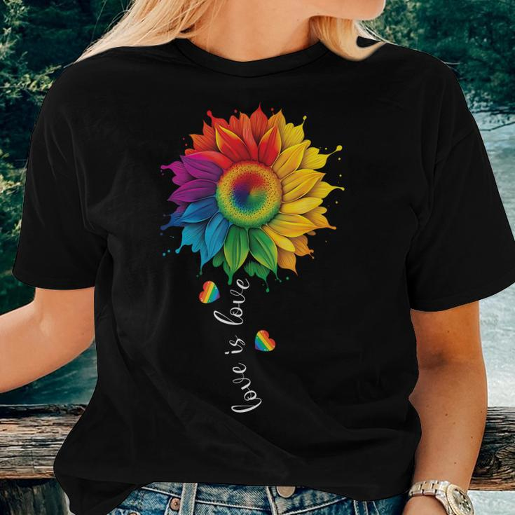Love Is Love Lgbtq Rainbow Sunflower Gay Pride Women T-shirt Gifts for Her