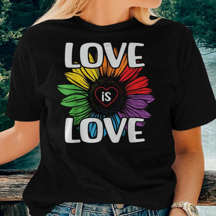 Love Is Love Rainbow Sunflower Lgbt Gay Lesbian Pride Women T-shirt Gifts for Her