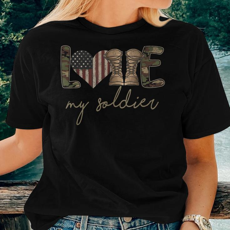 I Love My Soldier Military Army Wife Usa Camour Flag Women T-shirt Gifts for Her