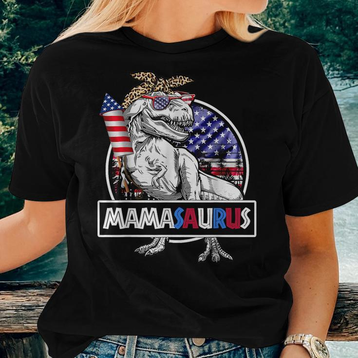 MamasaurusRex Dinosaur Mama Saurus Usa Flag 4Th Of July For Mama Women T-shirt Crewneck Gifts for Her