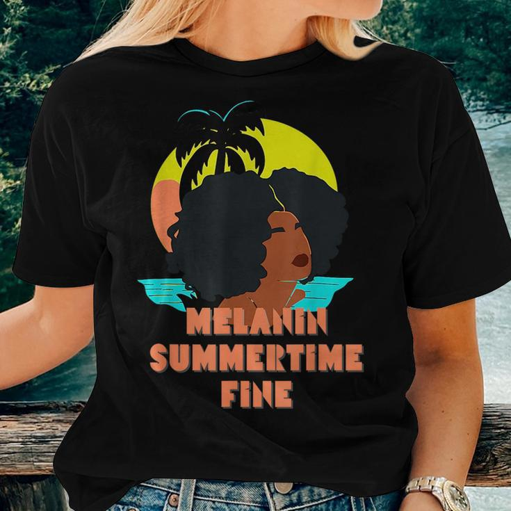 Melanin Summertime Fine Afro Love Women Women Crewneck Short T-shirt Gifts for Her