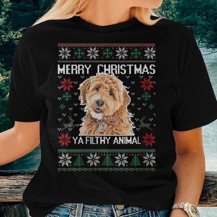 Merry Dogmas Golden Doodle Dog Christmas Ugly Sweater Women T-shirt Gifts for Her