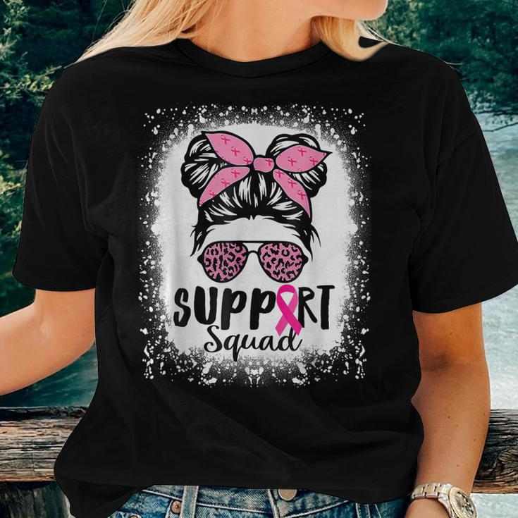 Messy Bun Glasses Pink Support Squad Breast Cancer Awareness Women T-shirt Gifts for Her