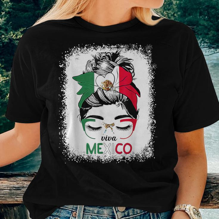 Mexican Independence Viva Mexico Messy Bun Hair Women T-shirt Gifts for Her