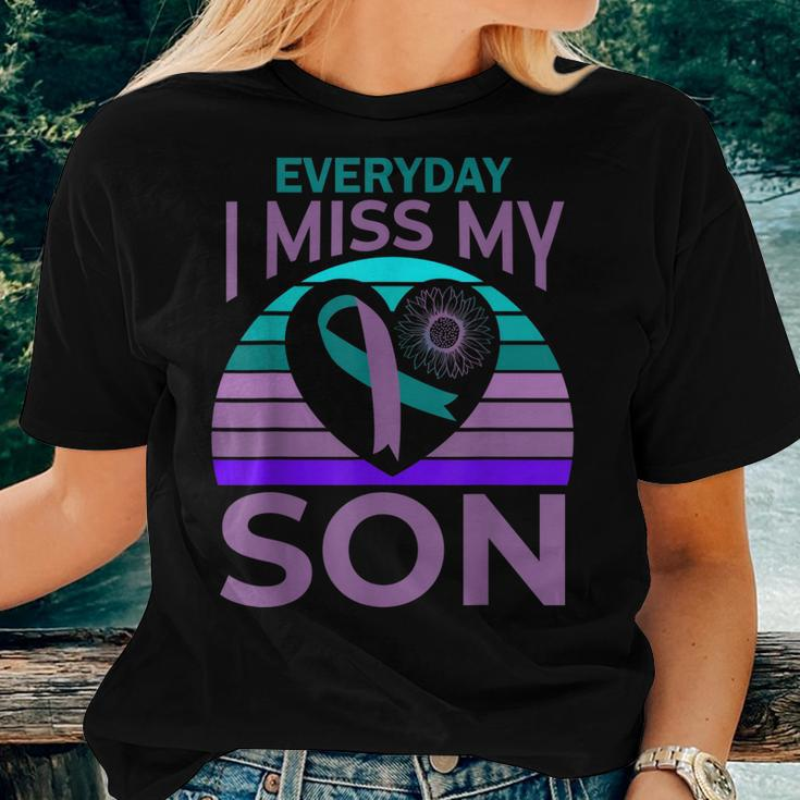 I Miss My Son Heart Sunflower Suicide Awareness Mom Women T-shirt Gifts for Her