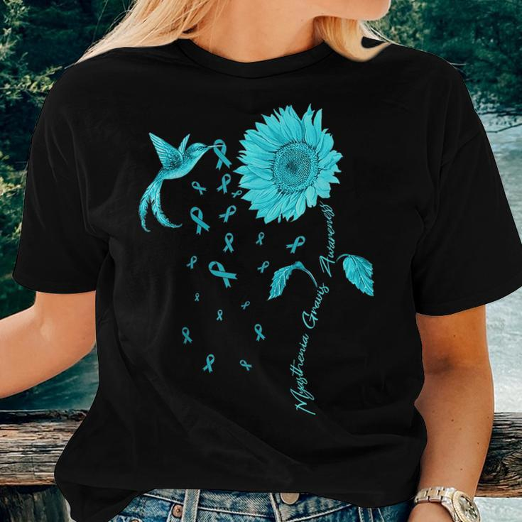 Myasthenia Gravis Awareness Sunflower Teal Ribbon Women T-shirt Gifts for Her
