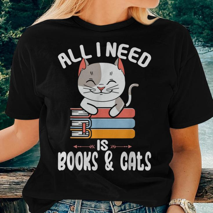 All I Need Is Books And Cats Cat Lover Kitten Reading Women T-shirt Gifts for Her