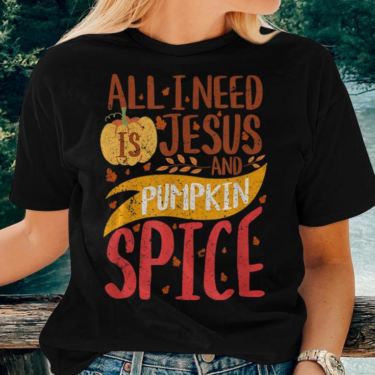 All I Need Is Jesus Christ And Pumpkin Spice Latte Fall Yall Latte Women T-shirt Gifts for Her