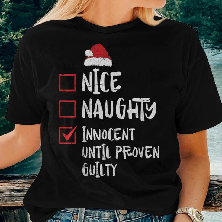 Nice Naughty Innocent Until Proven Guilty Christmas List Women T-shirt Gifts for Her