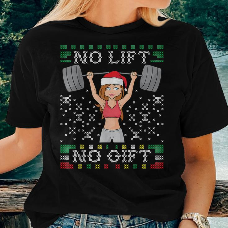 No Lift No Ugly Christmas Sweater Gym Miss Santa Claus Women T-shirt Gifts for Her