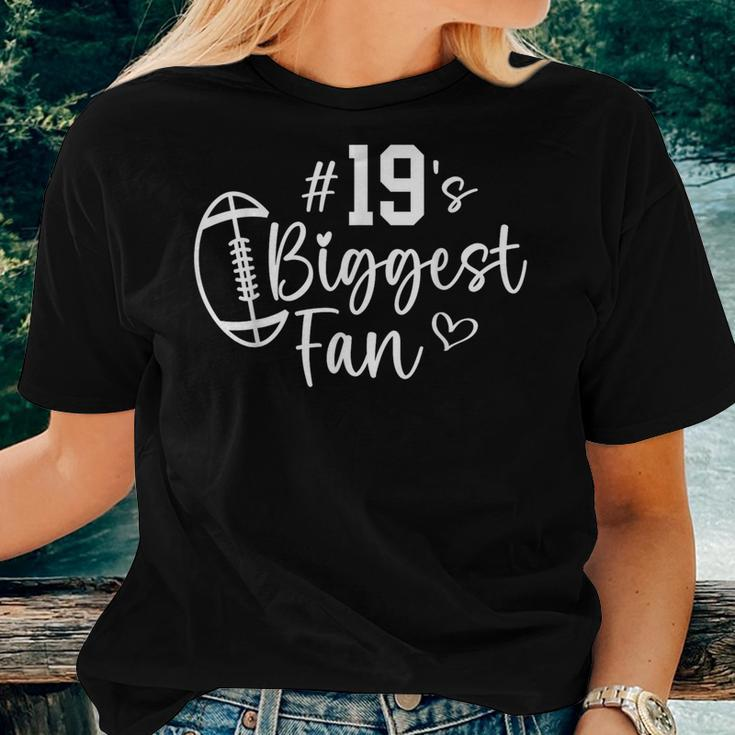 Number 19 Biggest Fan Football Player Mom Dad Family Women T-shirt Gifts for Her