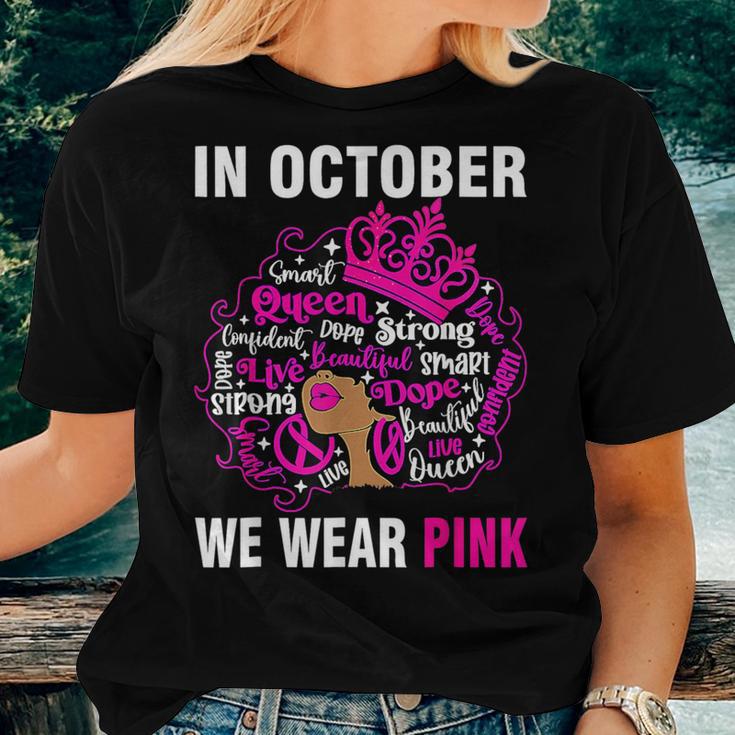 In October We Wear Pink Afro Black Girls Breast Cancer Women T shirt Thegiftio UK