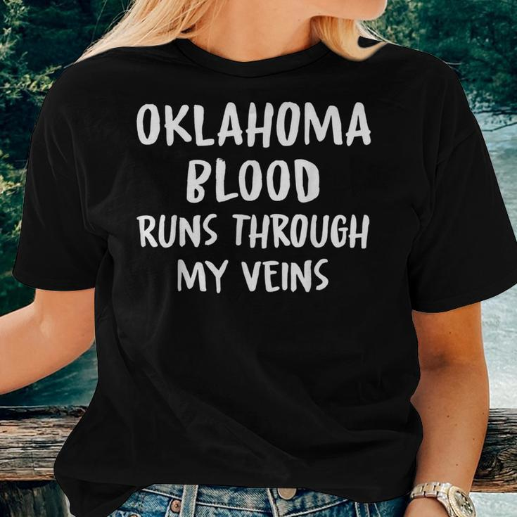 Oklahoma Blood Runs Through My Veins Novelty Sarcastic Word Women T-shirt Gifts for Her