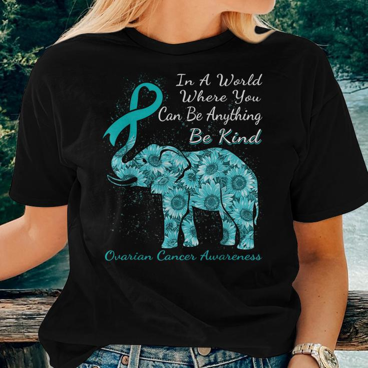 Ovarian Cancer Awareness Sunflower Elephant Be Kind Women T-shirt Gifts for Her