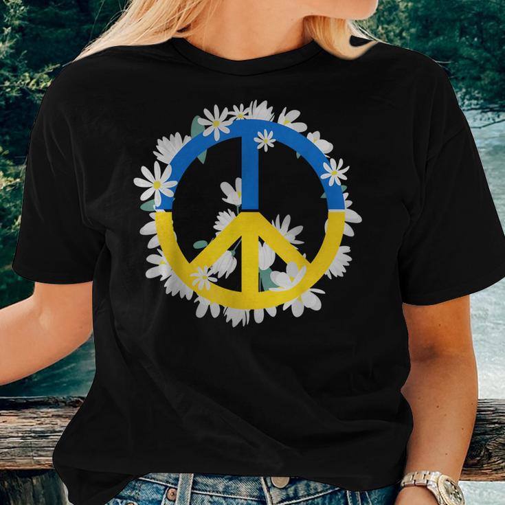 Peace For Ukraine Daisy Flower Peace Sign No War Ukrainian Women T ...