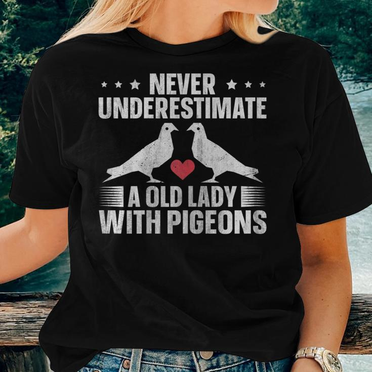 Pigeon Breeding Never Underestimate A Old Lady With Pigeons Women T-shirt Gifts for Her