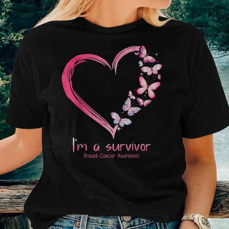 Pink Butterfly Heart I'm A Survivor Breast Cancer Awareness Women T-shirt Gifts for Her