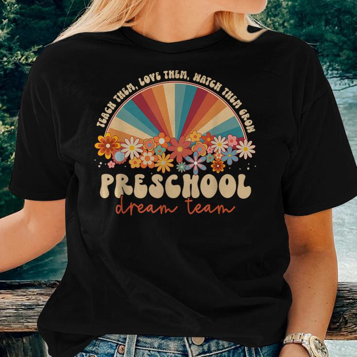 Preschool Dream Team Groovy Rainbow Back To School Teacher Women T-shirt Gifts for Her