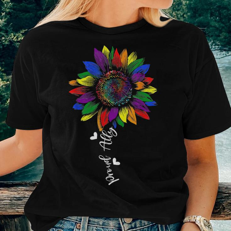 Proud Ally Rainbow Sunflower Lgbt Gay Lesbian Pride Women T-shirt Gifts for Her