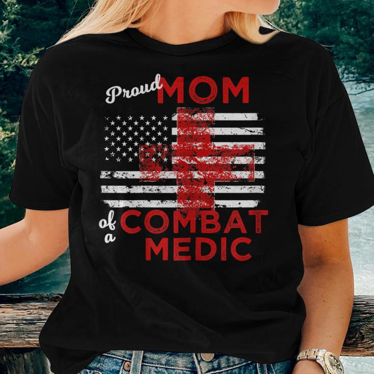 Proud Mom Of A Combat Medic Distressed American Flag Women T-shirt Gifts for Her