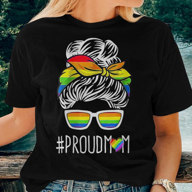 Proud Mom Messy Bun Rainbow Flag Lgbt Pride Ally Lgbtq Mama Women T-shirt Gifts for Her