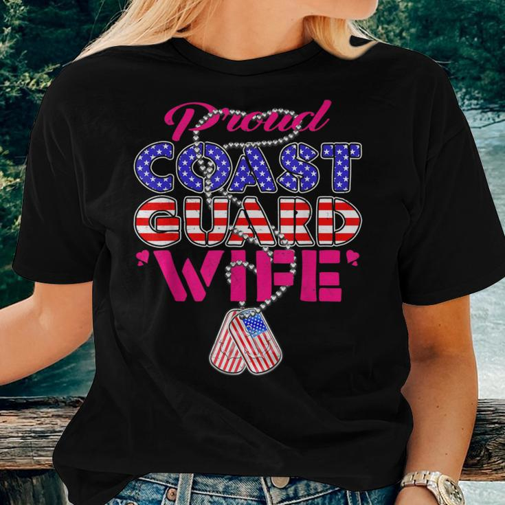 Proud Us Coast Guard Wife Us Flag Dog Tags Military Spouse Women T-shirt Gifts for Her