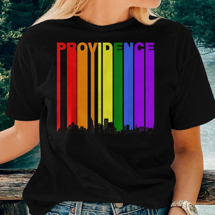 Providence Rhode Island Skyline Rainbow Lgbt Gay Pride Women T-shirt Gifts for Her