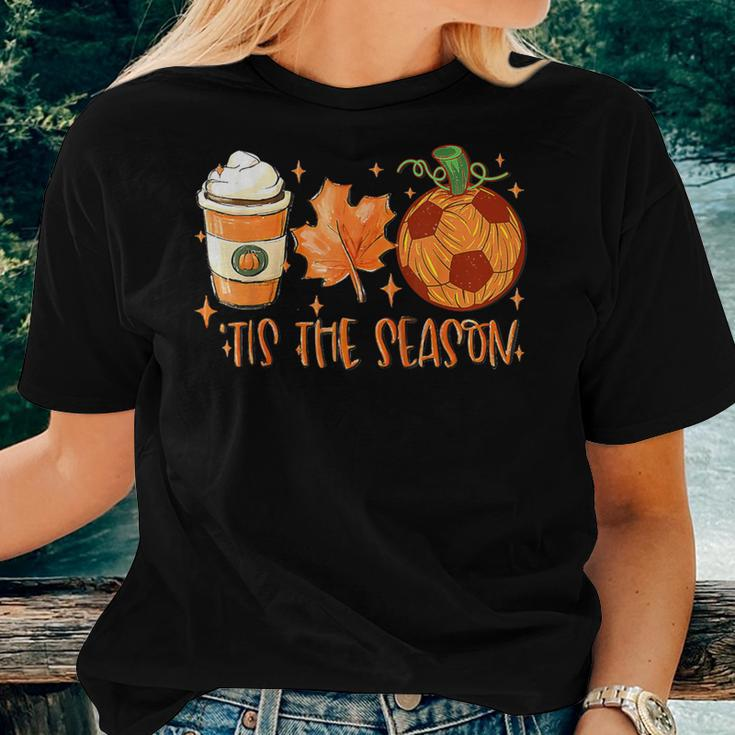 Pumpkin Spice Soccer Ball Tis The Season Fall Thanksgiving Women T-shirt Gifts for Her