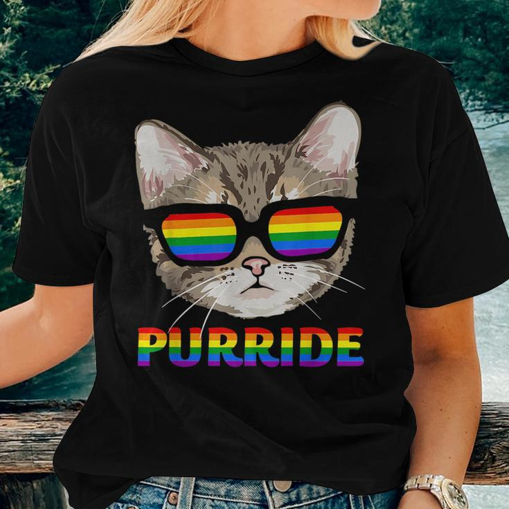 Purride Gay Pride Cat Rainbow Sunglasses Lgbtq Pride Month s Women T-shirt Gifts for Her