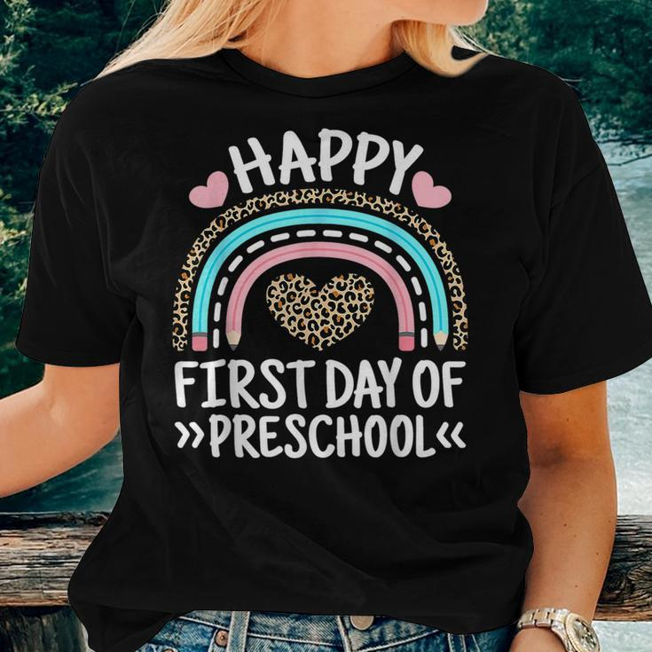 Rainbow Leopard Happy First Day Of Preschool Teacher Student Women T-shirt Gifts for Her