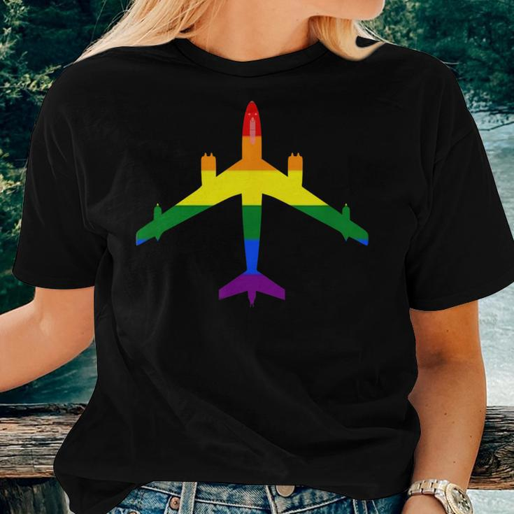 Rainbow Pride Lgbt Airplane Gay Pilot Women T-shirt Gifts for Her