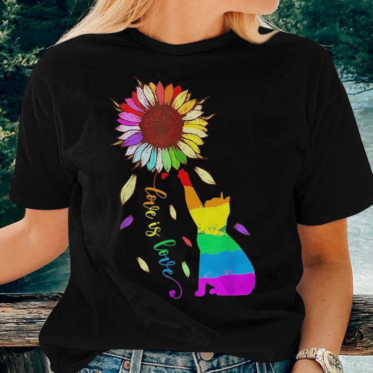 Rainbow Sunflower Cat Love Is Love Lgbt Gay Lesbian Pride Women T-shirt Gifts for Her