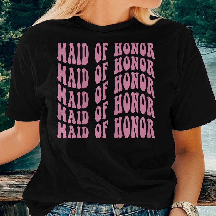 Retro Groovy Maid Of Honor Wedding Bridesmaid Bridal Shower Women T-shirt Gifts for Her