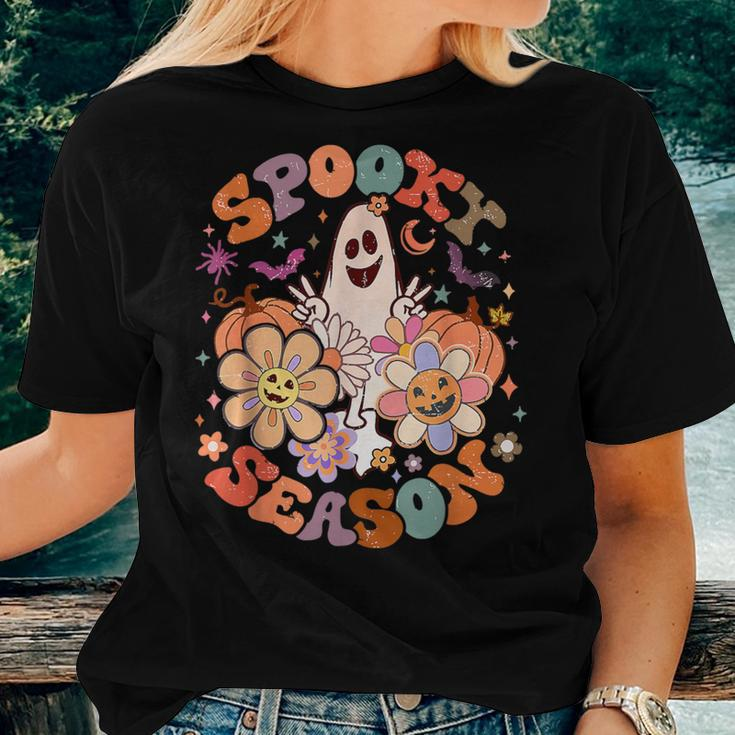 Retro Hippie Spooky Season Cute Ghost Halloween Girls Women T-shirt Gifts for Her