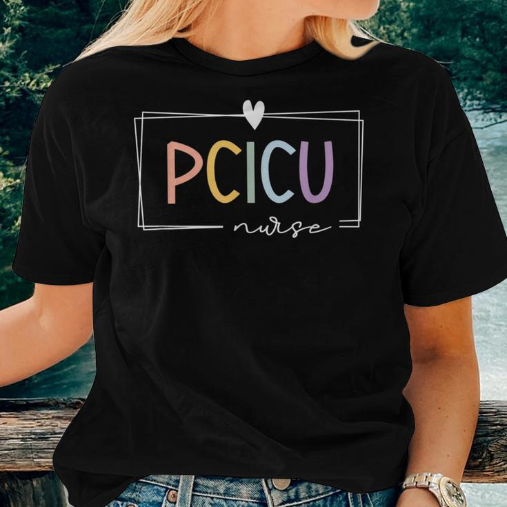 Retro Pcicu Nurse Icu Pediatric Cardiac Rainbow Tiny Humans Women T-shirt Gifts for Her