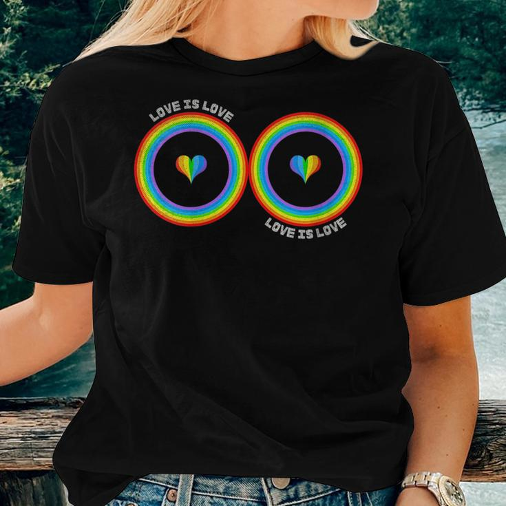 Retro-Rainbow Boobs Love-Is-Love Vintage Distressed Women T-shirt Gifts for Her