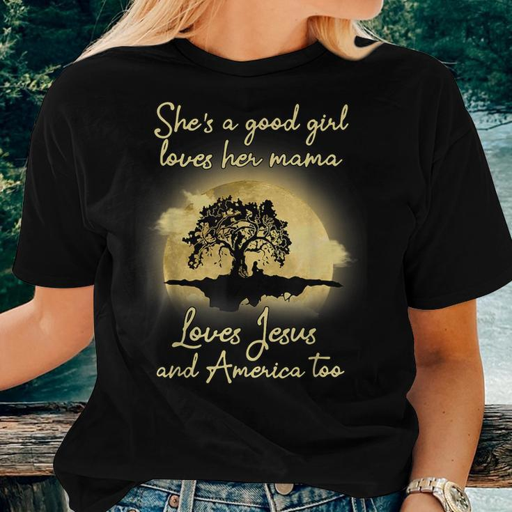 Retro Shes A Good Girl Love Jesus And American Too Women T-shirt Gifts for Her