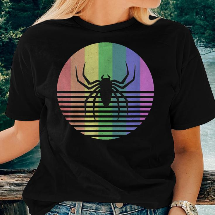 Retro Spider Gay Pride Rainbow Flag Vintage Distressed Women T-shirt Gifts for Her